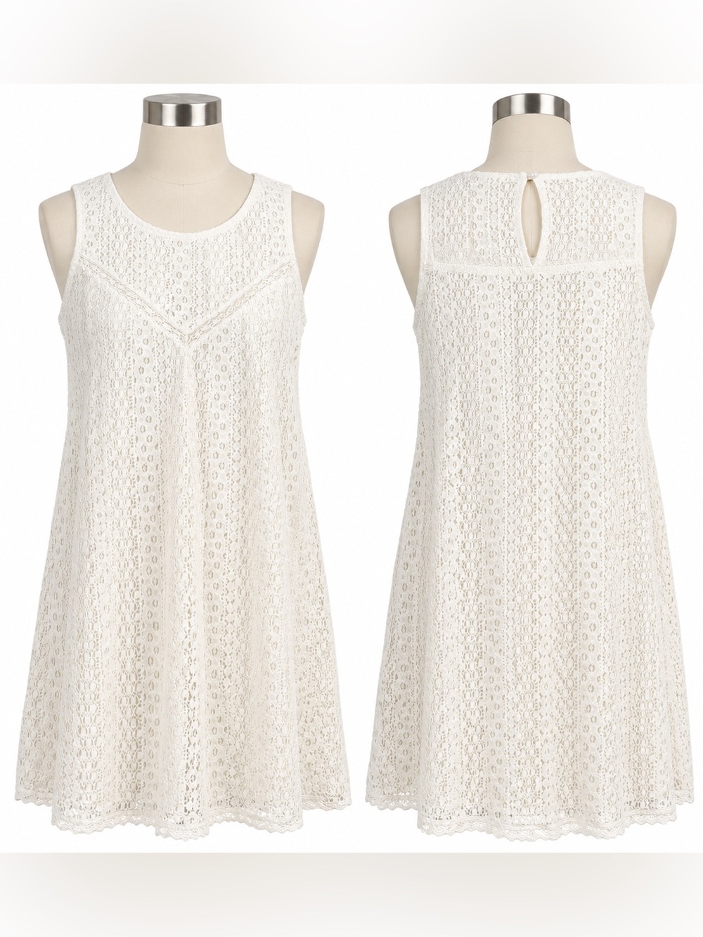 Roebuck & Co Girls Size 16 White Lace Sleeveless Shift Dress Boho Summer